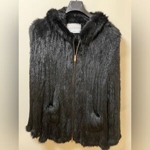 Sonia Rykiel Black Knitted Rabbit Fur Zip Up Hooded Jacket, Size 42